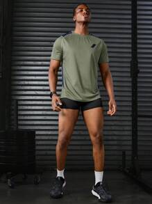 Gym Rark Men's Contrast Color Raglan Sleeve Casual Sports T-Shirt Workout Clothes Running Tees & Tanks Compression Shirt Men - Army Green - View 3