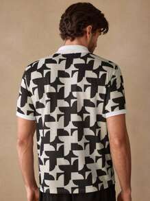 Manfinity ModaGents Men's Casual Geometric Print Slim Fit Short Sleeve Polo Shirt