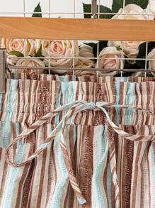 SHEIN LUNE Plus Size Casual Striped Wide Leg Pants Red White Blue Pants Graduation - Black - View 3