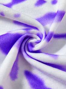 The Winx X SHEIN Maglietta con maniche corte, ampia, per ragazze pre-adolescenti, a tinta unita colorata, con stampa di ragazza stilizzata e effetto Tintura a nodi a spirale