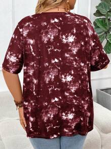 SHEIN CURVE+ Plus Size Women's Summer Short Sleeve Casual T-Shirt, Letter Printed, Round Neck Graphic Tees Women Tops - Redwood - View 2