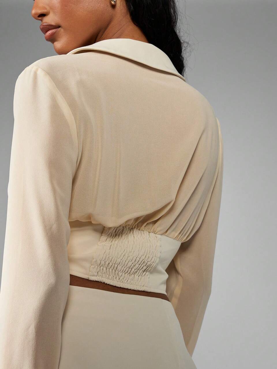MISSGUIDED Chiffon Blouse Featuring Long Bell Sleeves And Plunge Neck