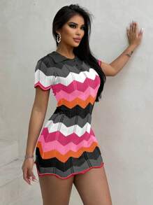 Zolique Fashionable Wavy Pattern Mini Fitted Knit Dress, Summer - Multicolor - View 4