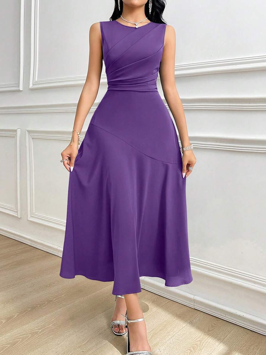 Modelyn Vestido de verano de unicolor y sin mangas, elegante para mujeres