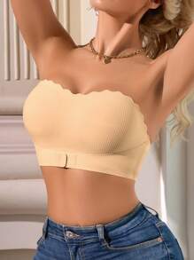 1 件女式前扣罗纹无缝无垫胸罩，休闲舒适