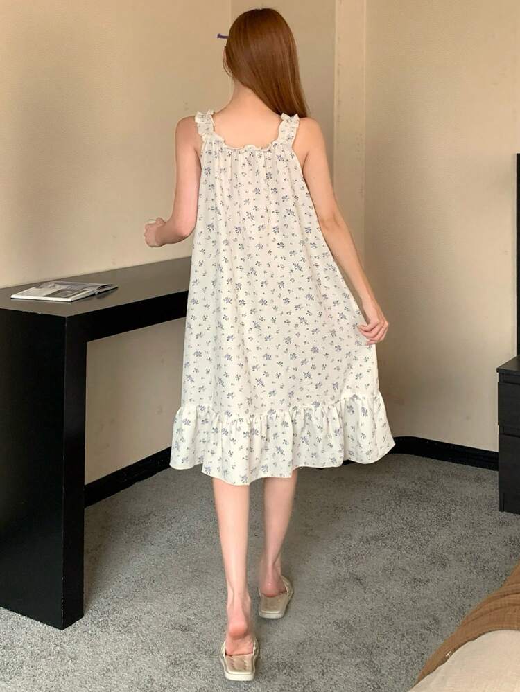 Women's Loose Ditsy Floral Ruffle Trim Cami Nightgown Pajama