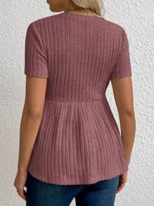 SHEIN 孕妇夏季休闲纯色高腰短袖T恤 - 紫色 - 查看 2