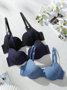 Wedaily 3 件套女士心形罩杯常规钢圈文胸套装 - 彩色 - 查看 3