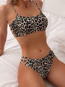 Swim SXY Spring Break 2025 Women Leopard Print Bikini Set For Summer Beach Vacation - Multicolor - View 2