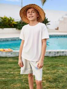 SHEIN Camiseta Com Slogan Gráfico E Ombros Caídos Para Menino Adolescente