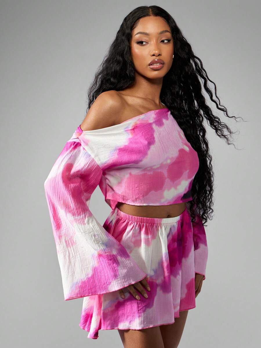 MISSGUIDED Set due pezzi coordinato con top fluido stampato e minigonna