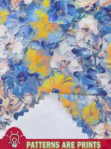 SHEIN LUNE Plus Size Casual Minimalist Allover Print Boxy Crew Neck T-Shirt - Multicolor - View 3