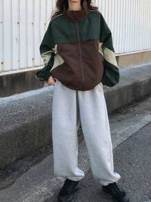 FRIFUL Women Casual Summer Jacket With Colorblock Patchwork - Green - View 2