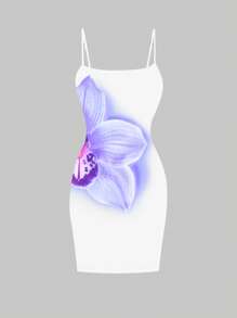 INAWLY 经典女式花卉印花修身吊带迷你连衣裙 - 彩色 - 查看 3