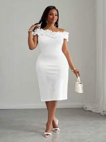 Veslaya Robe moulante blanche élégante pour soirée avec encolure en V, volants, dos nu, adaptée pour le printemps/été - Soirée - Blanc - Voir 6