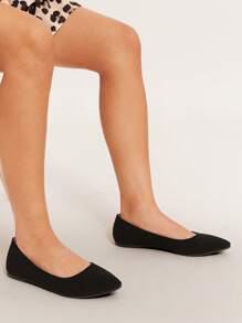 SHUZIA 热销新款惊艳黑色平底芭蕾高跟鞋一脚蹬舒适全天穿着尖头透气春夏鞋 - 黑色 - 查看 6