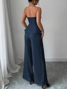 Elenzga Women Two Pieces Outfits For Daily Wear - Navy Blue - View 2