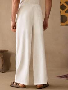 Manfinity VCAY Quần ống rộng lưng giữa dệt đơn giản cho nam, màu trơn, dây rút - trắng - Xem 3