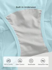 GLOWMODE Born To Run Lightweight Breathable Mesh High Slits Adjustable Drawstring Waist Running Shorts With Pocket Built-In Underwear Running Gym Workout - Aqua Blue - View 3