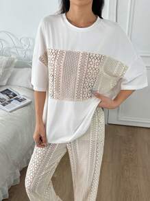 SHEIN Farbblock Jacquard Damen Lässig Pyjama Set - Verschiedenfarbig - Übersicht 4