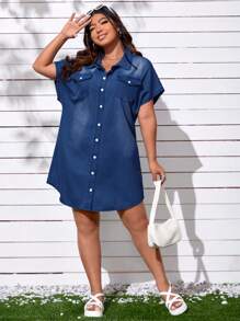 SHEIN SXY Plus Size Denim Dress, Fashionable For Summer