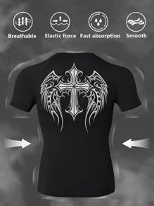 Manfinity Sport Corelite Men's Round Neck Short Sleeve Casual Tank Top, Suitable For Summer Workout Clothes Running Tees & Tanks Compression Shirt Men - Black - View 6