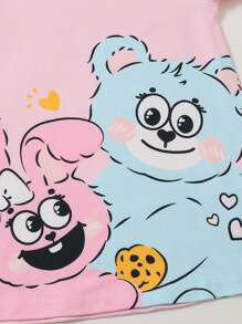 2pcs/Set Baby Girls' Cute Cookie, Rabbit, Bear Print Nightgown Pajama Set, Simplistic & Fashionable - Multicolor - View 4