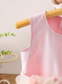 SHEIN Girls' Summer Mermaid Tail Dress With Flower Trim, Princess Style With Mini Bag, New Design - Pink - View 4