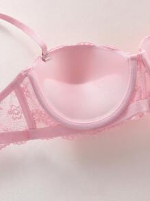 SHEIN 3件装女式蕾丝边钢圈文胸，带不可拆卸衬垫罩杯 - 彩色 - 查看 5