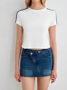 Lumivelle Luminelle Women's Simple Versatile Slimming Striped Short Sleeve Round Neck T-Shirt - White - View 5