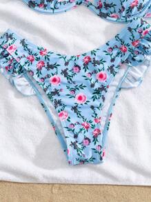 Swim Mod Ladies' Beach Spring/Summer Flower Printed Underwire Ruffle Edge Leisure Resort Bikini Set - Multicolor - View 6