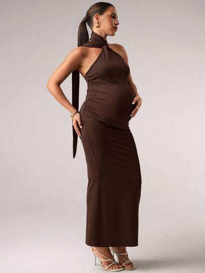 MaterniChic Pregnant Women's Sexy Backless Skinny Long Dress, Summer Maternity Dress