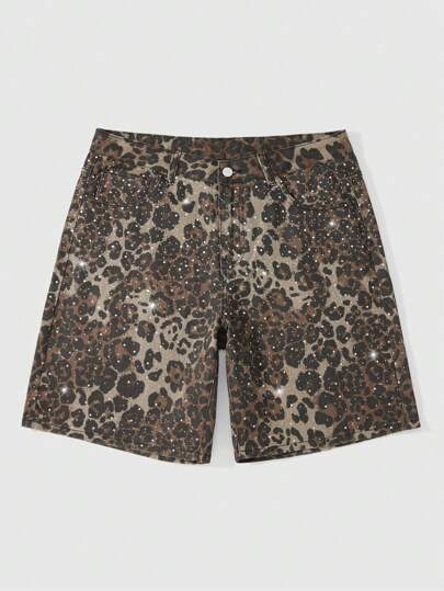 Street Life Short en jean casual d'été pour hommes avec imprimé léopard sur la poche