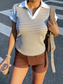 Siren Gaze V 领短袖 T 恤女款，夏季露肩剪裁短款 Polo 衫，休闲修身 T 恤