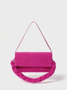SHECARRY 1 pezzo Borsetta da spalla Y2K minimalista in colore tinta unita con pelliccia sintetica, borsa casual per uso quotidiano - Rosa - Visualizzare 9