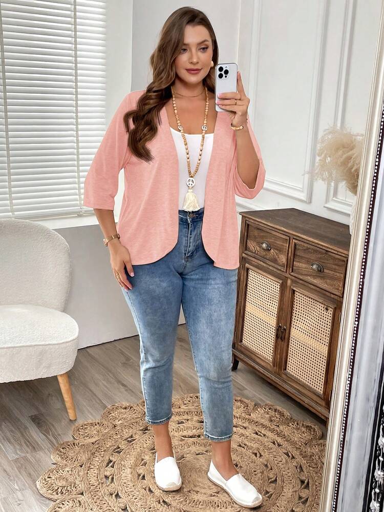 Plus Size Vacation Outfits Woman Women Cardigans Solid Color Asymmetric Hem Casual Resort CostumeJacket