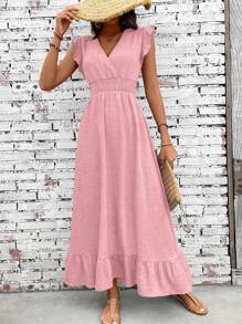 SHEIN Clasi 女式休闲简约紧腰度假长裙 - 粉色 - 查看 7