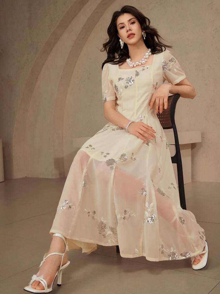 Summer New Elegant Ditsy Floral Midi Skirt Dress, Suitable For Music Festivals