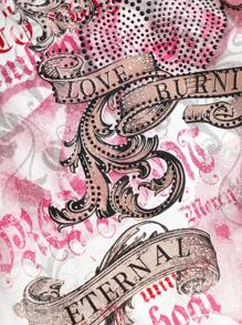 ROMWE Grunge Punk Summer Concert Festival Y2K Chic Retro Romantic Rose Floral & Vine Heart Rhinestone Embellished Crop Top For Women