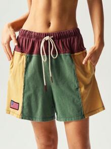 Bohemela Plus Size Summer Casual Color Block Shorts - Multicolor - View 2