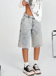 SHEIN Jeans corti a vita bassa, tinti e strappati