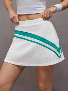 Activina Falda pantalón de deporte de verano con estampado gráfico, cintura elástica y bolsillos para tenis - Verde - Ver 4