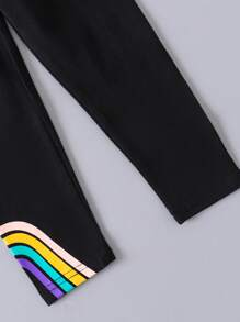 SHEIN 2pcs/Set Young Girl Summer Casual Rainbow Print Ruffle Hem T-Shirt And Pants Young Girls Sets Young Girls Sets Winter Young Girls Sets Summer - Multicolor - View 4