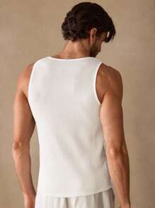 Manfinity VCAY Men's Casual Solid Color Fitted Knit Sweater Tank Top, Suitable For Daily Wear - White - View 2