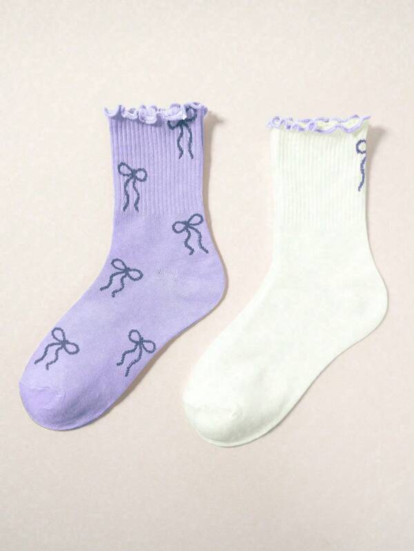 Skyy Designs Co Summer Purple Bow Decor Mid-Calf Socks For Women