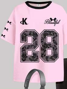 SHEIN Leap Crew Tween Girl Ballet Lace Butterfly Letter Graphic Loose Fit Short Sleeve Tee And Shorts 2Pcs Set, Casual Summer Outfit Young Girls Sets Summer Young Girls Sets Young Girls Sets Winter Teen Girl Number Shirt Teen Girl Clothes Teen Girls 13 Year Old - Multicolor - View 4