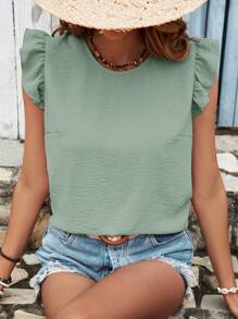 SHEIN Frenchy 女式夏季假期纯色后背交叉带荷叶边衬衫