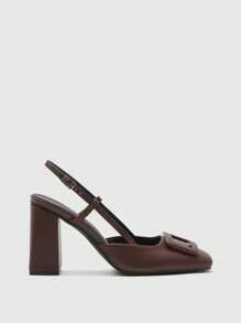 CUCCOO BIZCHIC Women's Square Toe Chunky Heel Brown PU Smooth Material Fashionable Simple Comfortable Daily & Party Buckle Strap Flat Shoes For Christmas - Brown - View 7