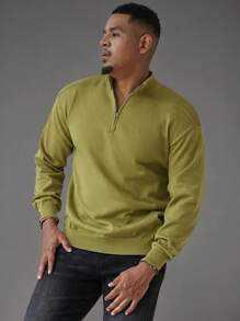 Manfinity Homme Men's Solid Color Casual Zip Up Mock Neck Long Sleeve Sweater, Autumn/Winter - Multicolor - View 4