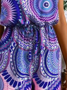 Breezaya 无袖复古印花连体裤，休闲度假 - 淡紫色 - 查看 6